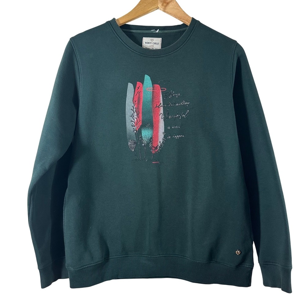 Monte Carlo Love Men 2XL Forest Green Graphic Crewneck Sweatshirt Blended Cotton